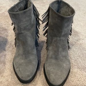 Reba grey leather fringe studded boots
